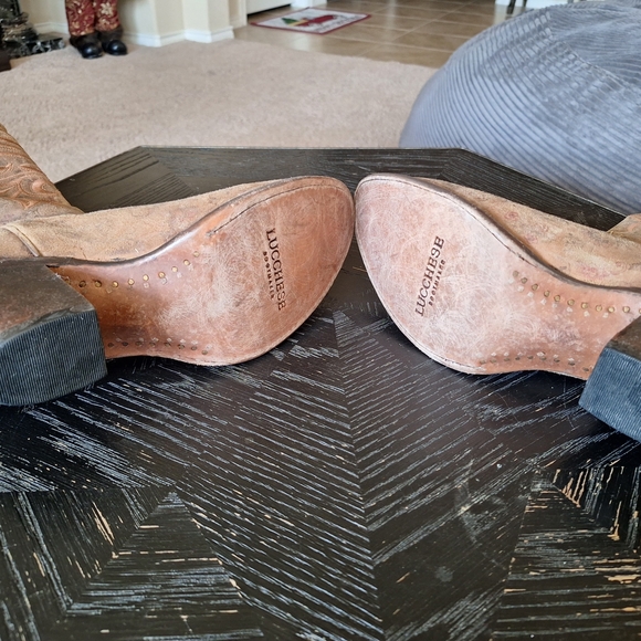 Lucchese Tan Embroidered Heeled Boots - Picture 4 of 7
